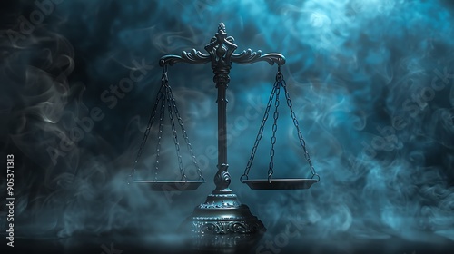 Obraz na płótnie Blue conventional balance scale with a smoky background w salonie