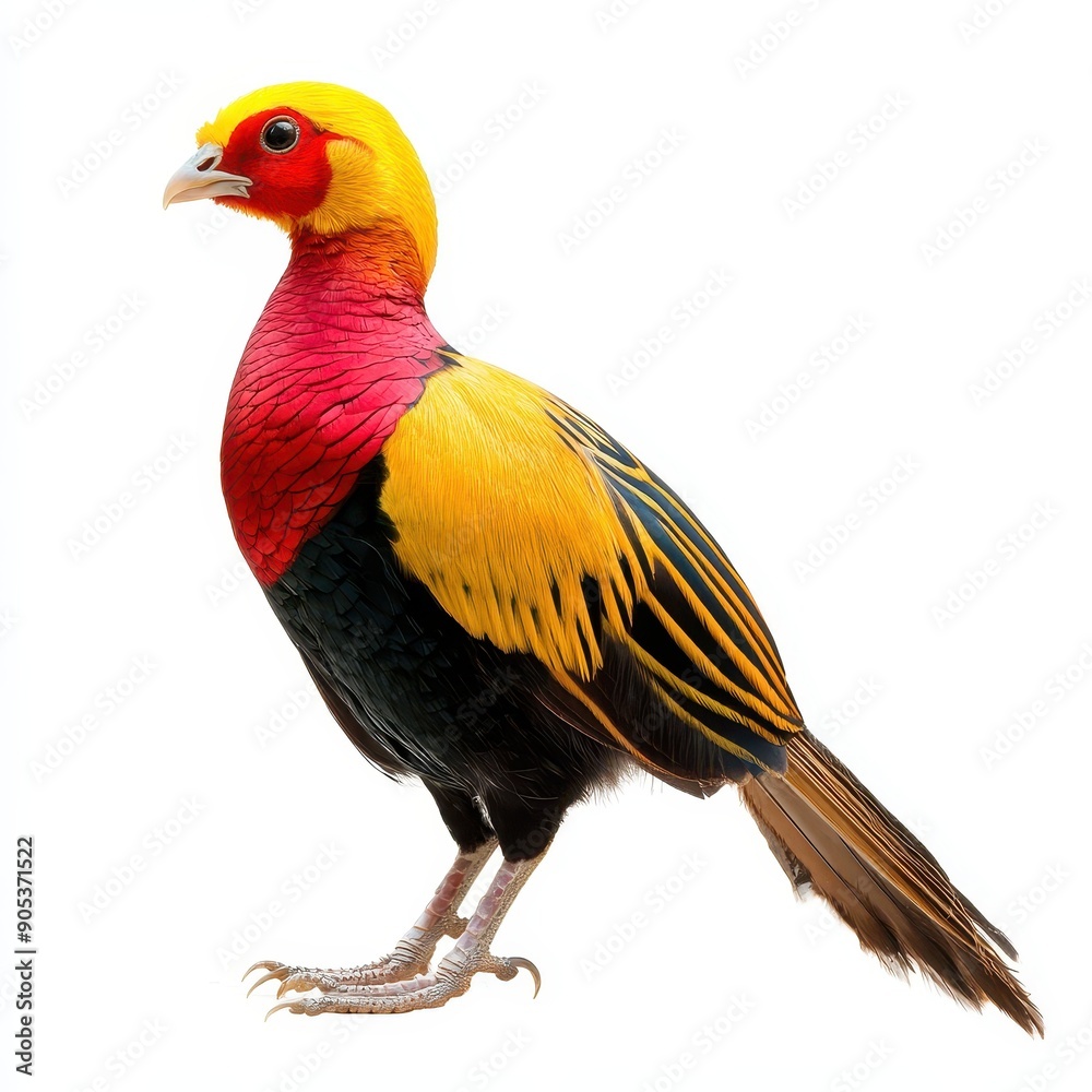 Fototapeta premium Golden Pheasant Standing on White Background in Natural Posture