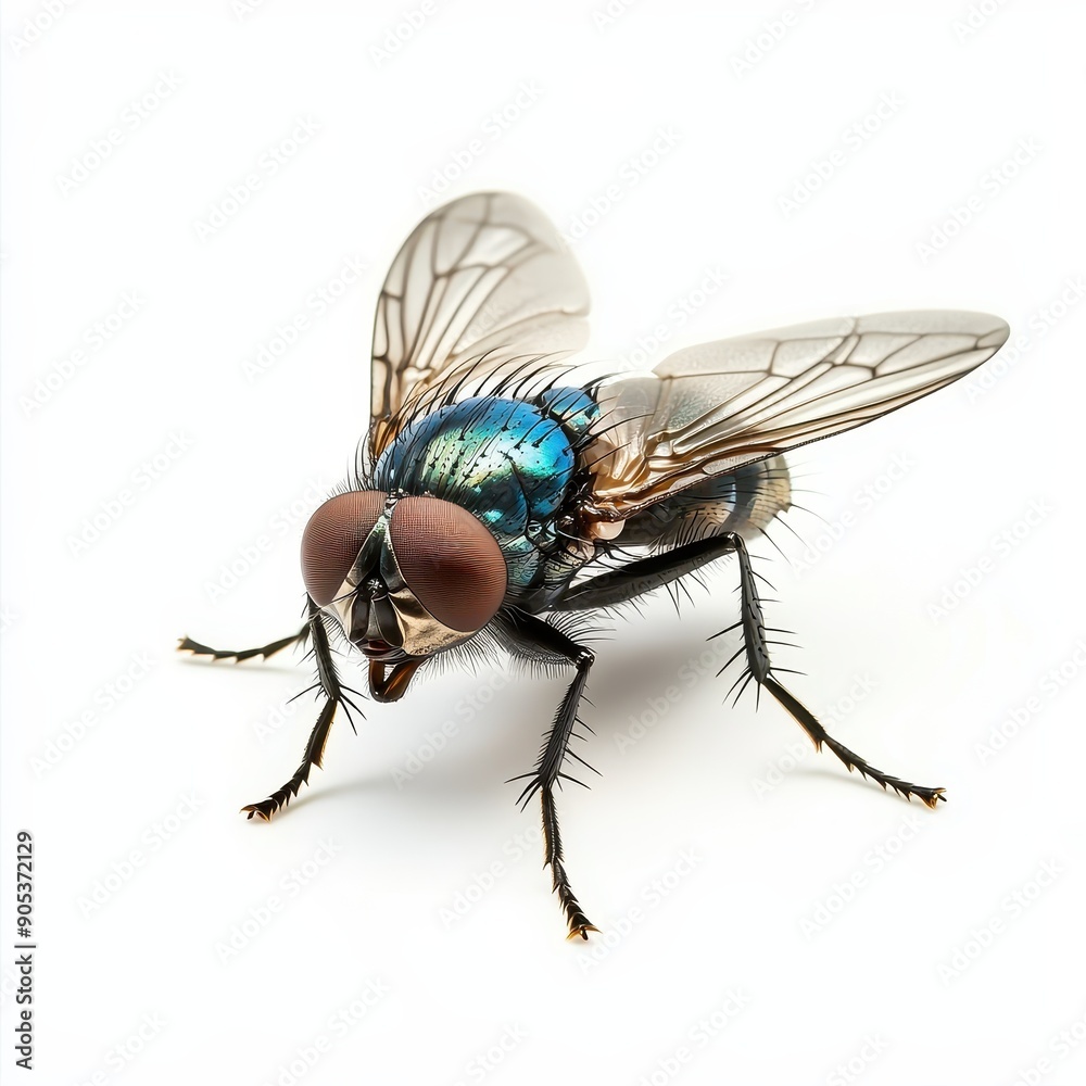 Housefly Detailed Close-Up on White Background Housefly Detailed Close-Up on White Background