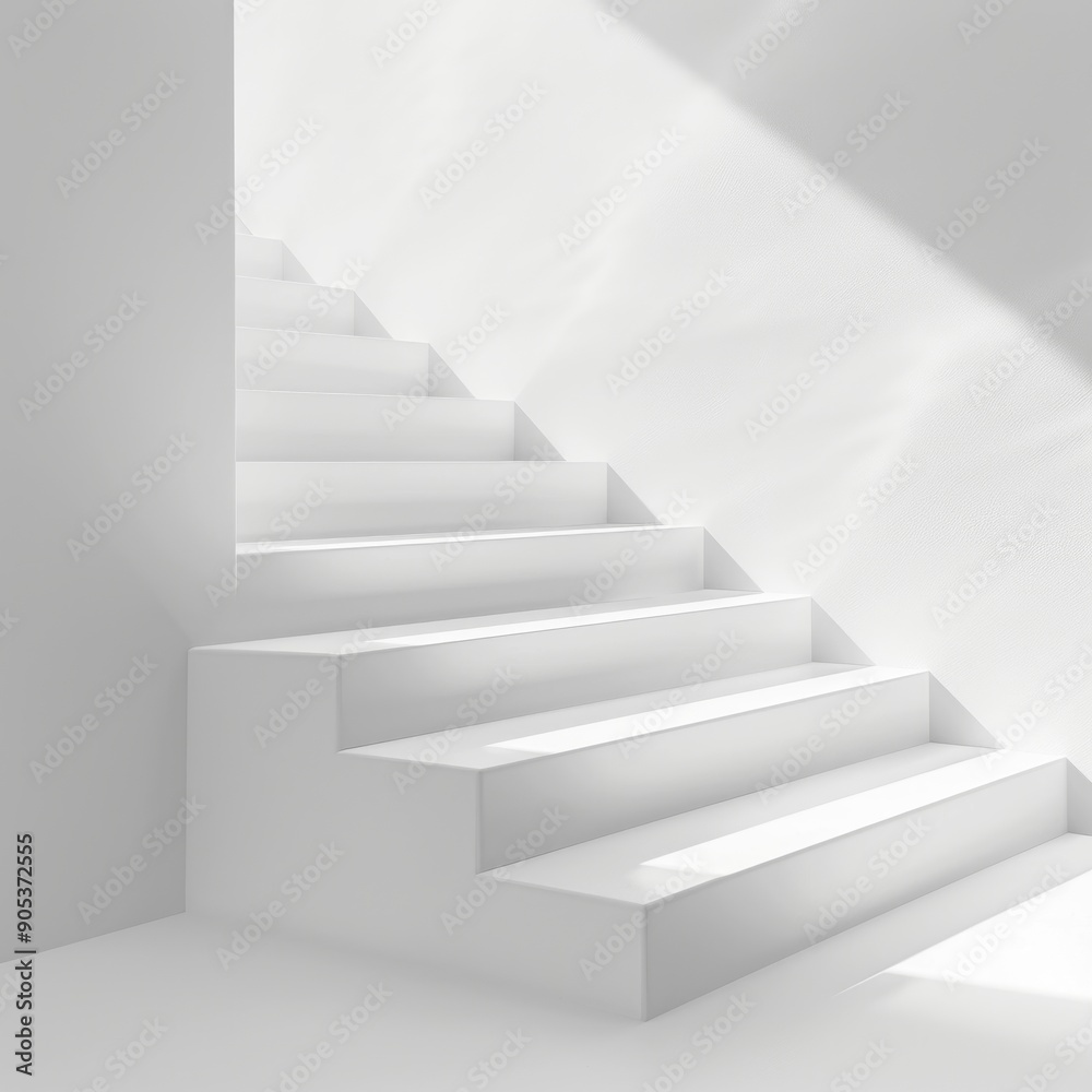 Obraz premium Medium shot of The wooden stairs, isolated on a white background, bright and vivid tonality 