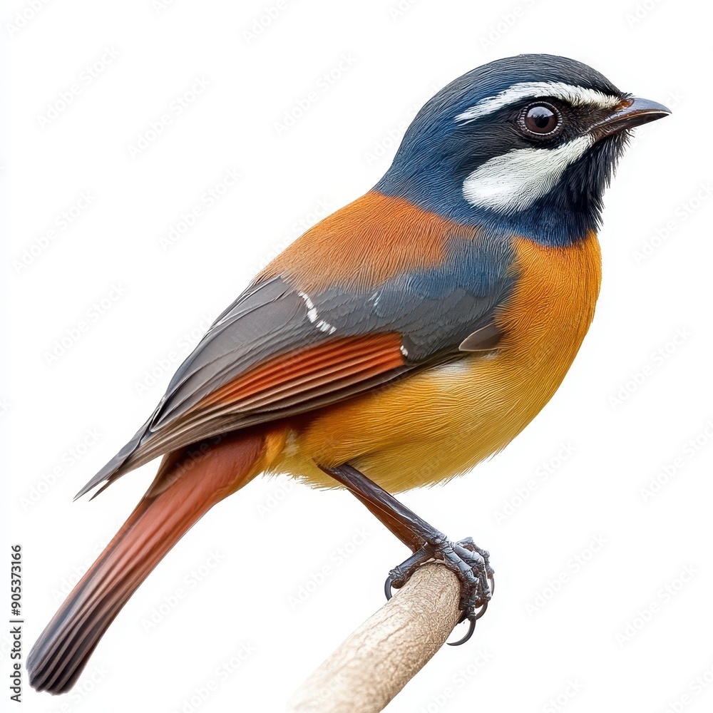 Fototapeta premium Malayan Laughingthrush Perched on a Branch Isolated Against a White Background