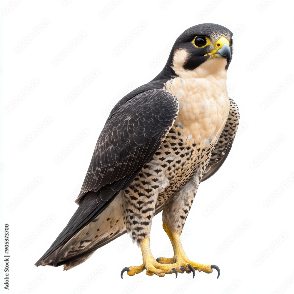 Peregrine Falcon Standing Proudly Against White Background Peregrine Falcon Standing Proudly Against White Background