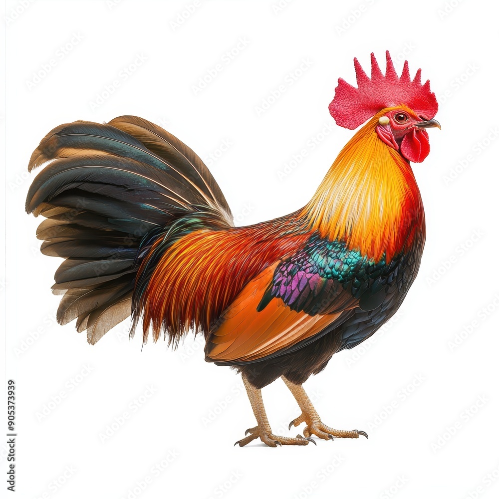 Fototapeta premium Red Junglefowl Standing Proudly Against White Background