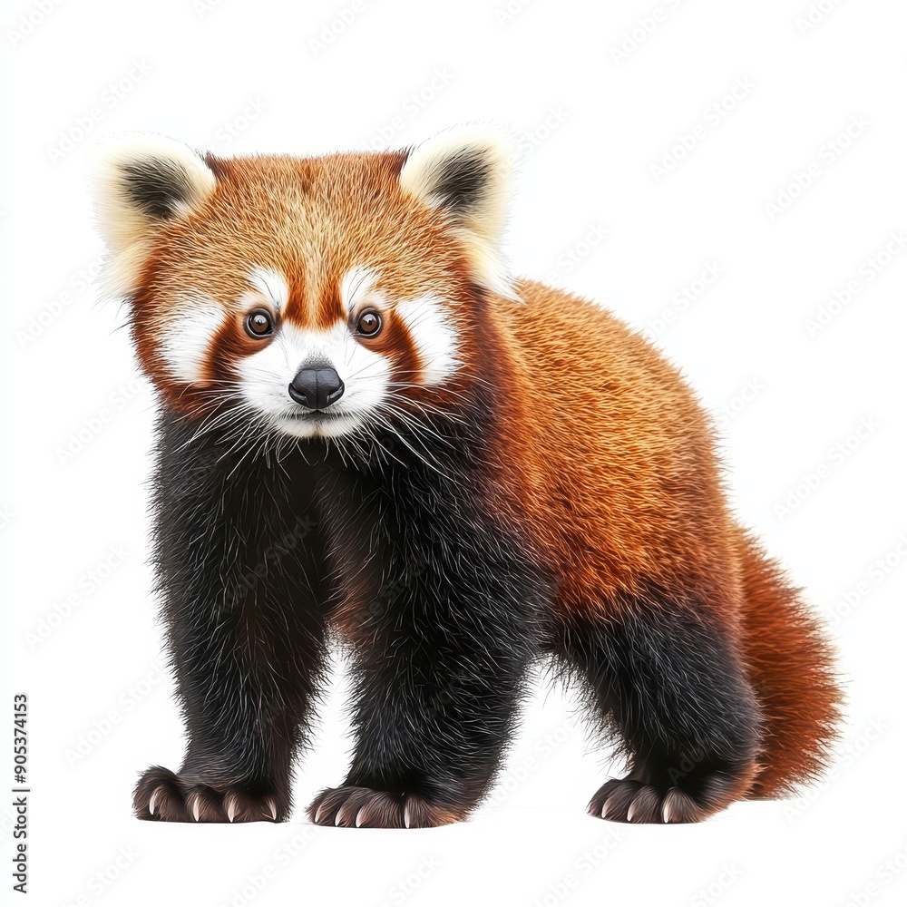 Red Panda Standing And Looking Isolated On A White Background Red Panda Standing And Looking Isolated On A White Background