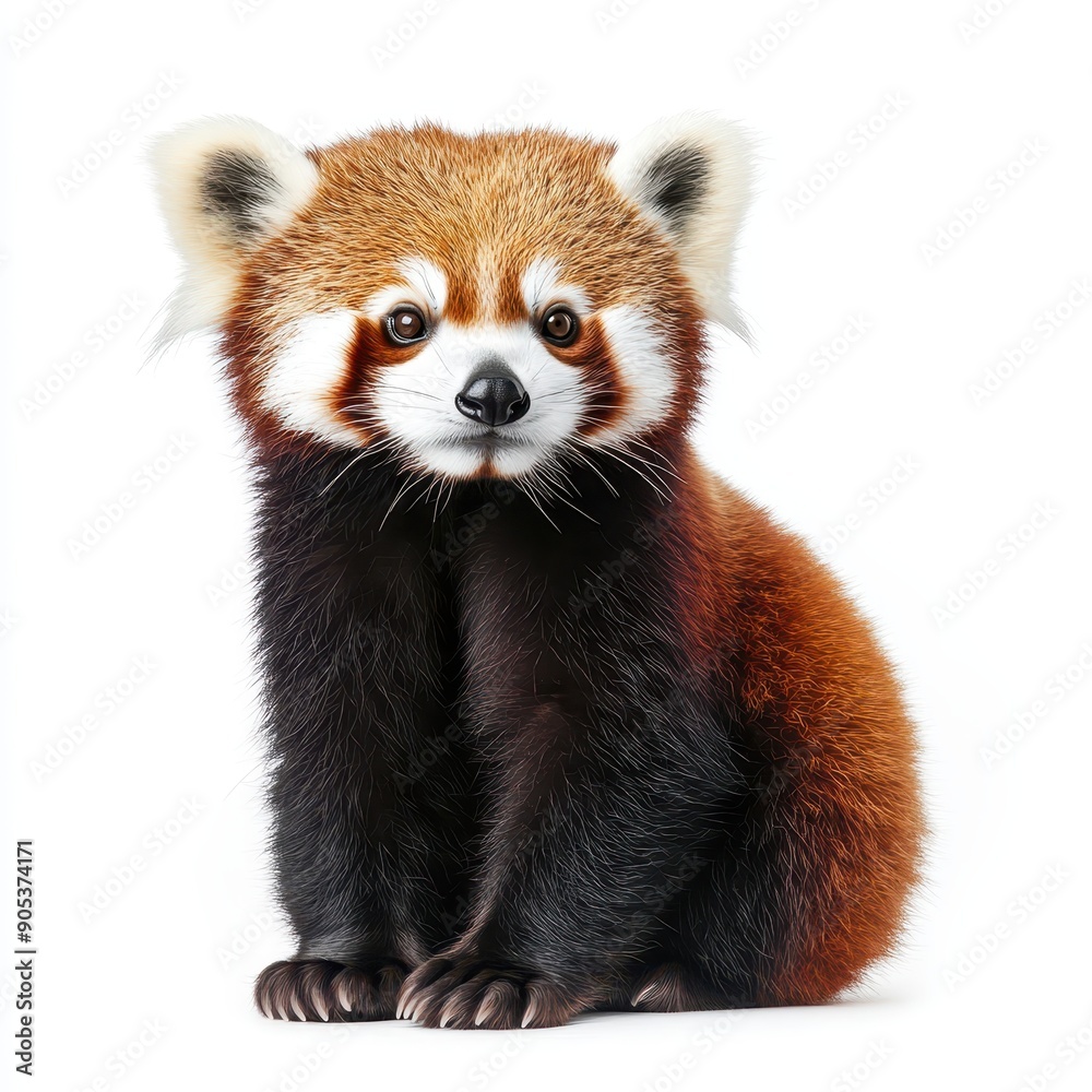 Fototapeta premium Red Panda Relaxing Against A White Background