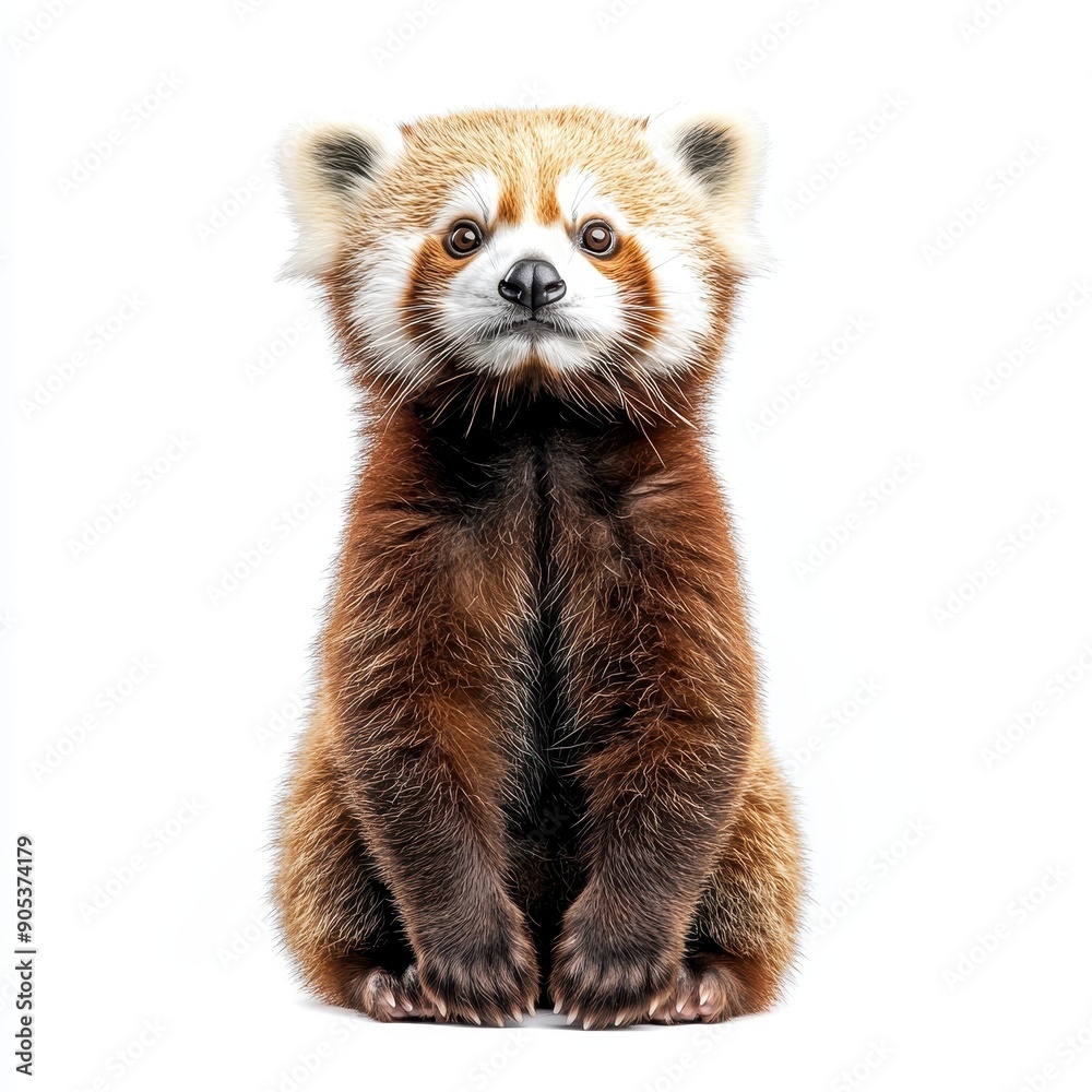 Fototapeta premium Red Panda Sitting Upright on White Background