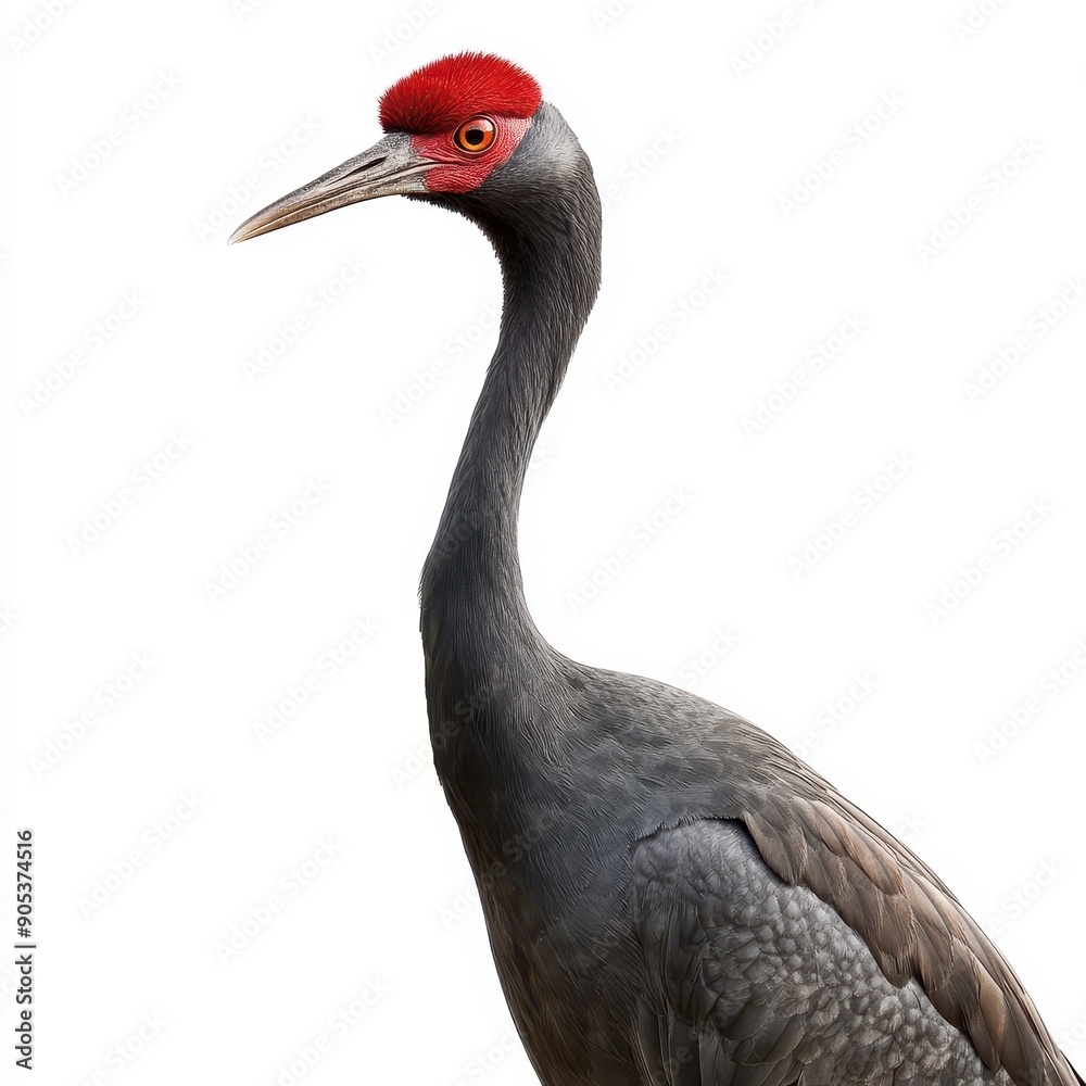 Fototapeta premium Sarus Crane Standing Against White Background