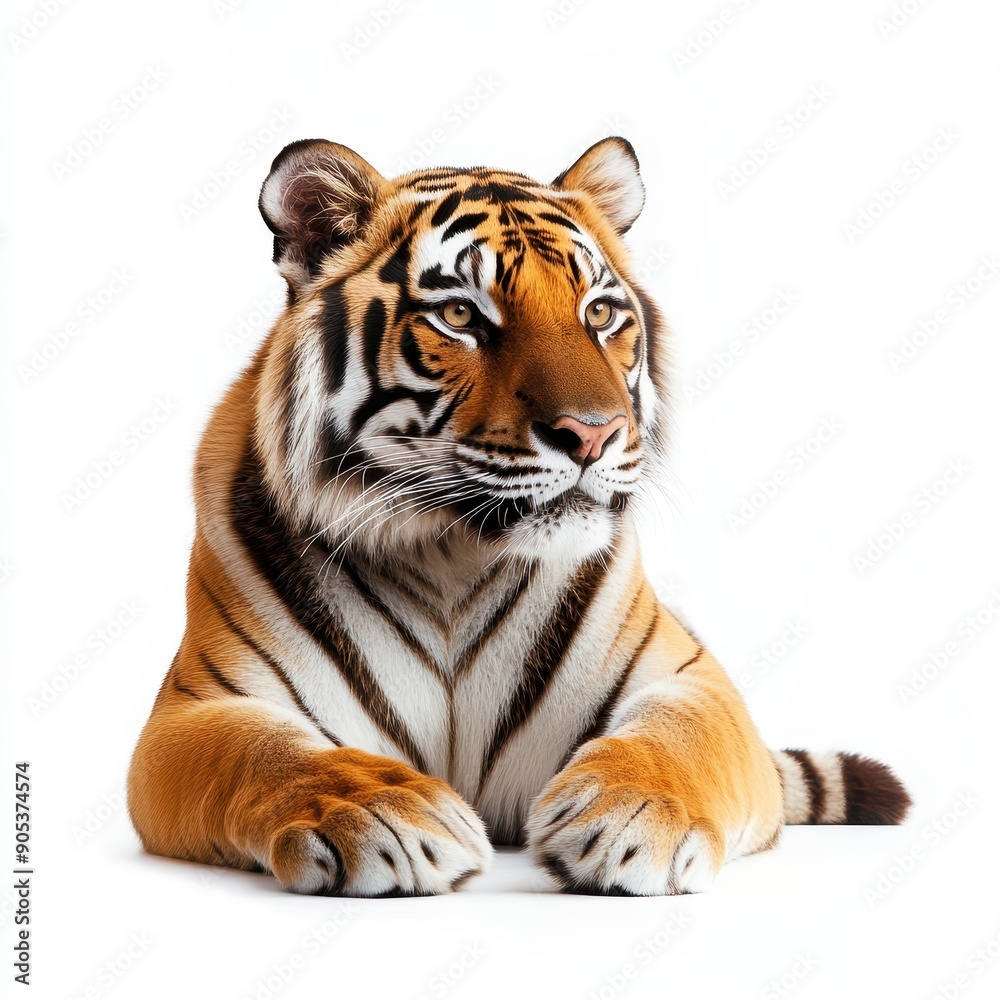 Fototapeta premium Siberian Tiger Posing Gracefully on White Background