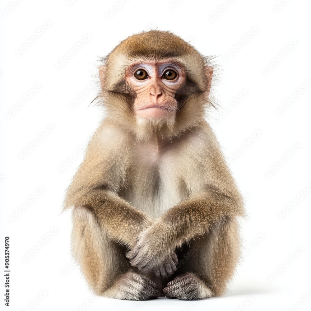 Snow Monkey Sitting Calmly Against White Background Snow Monkey Sitting Calmly Against White Background