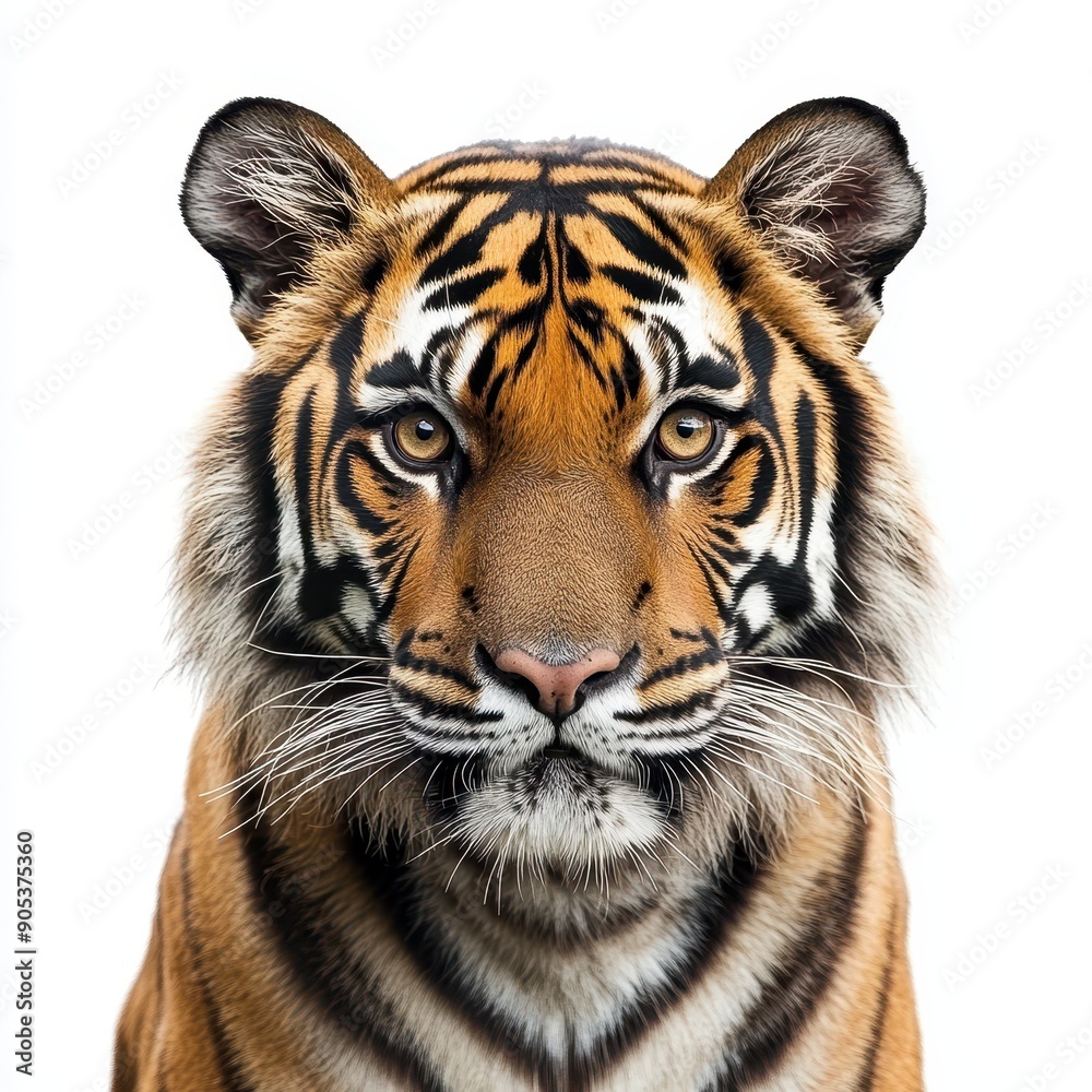Fototapeta premium Sumatran Tiger Portrait Isolated Against White Background