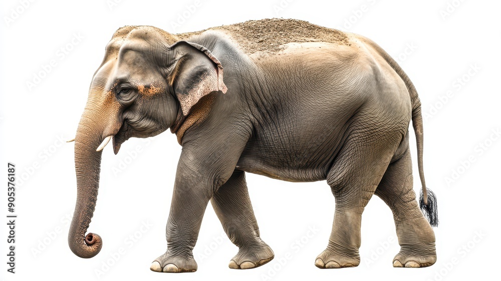 Asian Elephant Walking on White Background in Natural Light Asian Elephant Walking on White Background in Natural Light