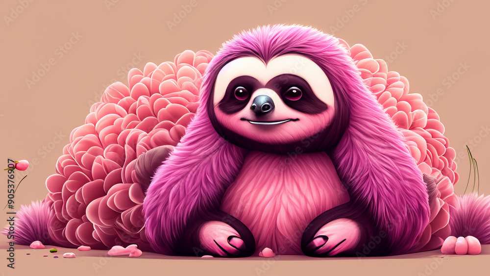 Fototapeta premium create a cute fluffy pink sloth with flamingo legs