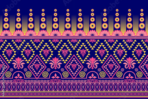 Ikat seamless pattern. Ethnic pattern art. Yellow, Pink, Blue, Green. Design for background, wallpaper, vector illustration, fabric, clothing, carpet, textile, batik, embroidery.