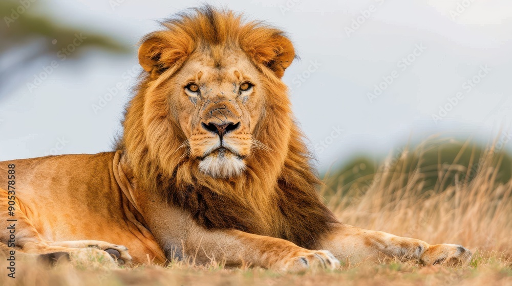 Regal Lion Resting on Savannah with Golden Mane - Wildlife Majesty Concept Regal Lion Resting on Savannah with Golden Mane - Wildlife Majesty Concept