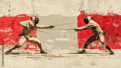 Fencers in a Duel - Two fencers facing each other in a quick and precise duel.