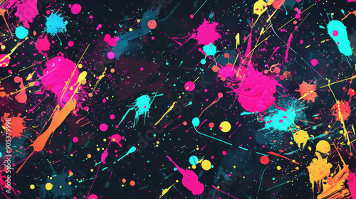 Abstract splatter paint pattern in neon colors