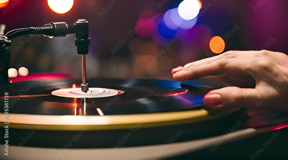 Hand Placing Needle on Record for Vinyl Playback Hand Placing Needle on Record for Vinyl Playback