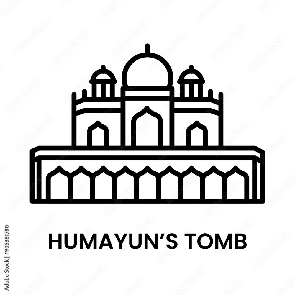 Obraz premium Humayun's Tomb, Delhi, India. minimalist line art icon, a historical landmark for web, mobile apps and UI.