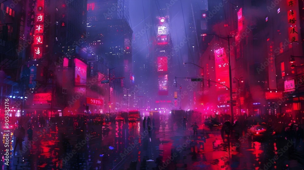 Fototapeta premium Dazzling Nighttime City Street Bustling with Energy and Lights