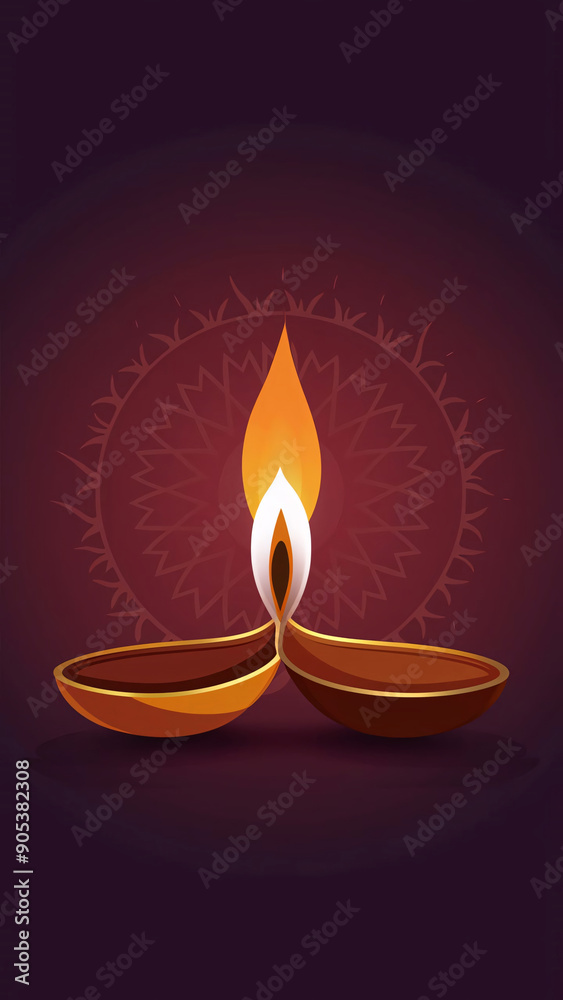 Vertical Image of Diwali's Radiant Embrace: Illuminated Clay Diya on Purple Vertical Image of Diwali's Radiant Embrace: Illuminated Clay Diya on Purple