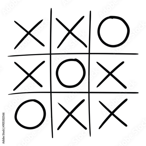 Schilderij op canvas Hand drawn doodle tic-tac-toe on white background.