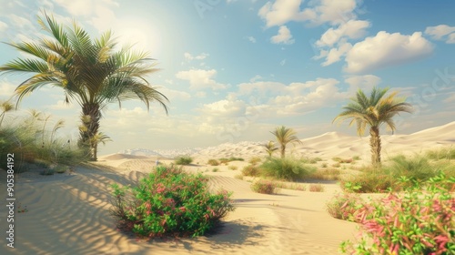 Desert view with small green grass