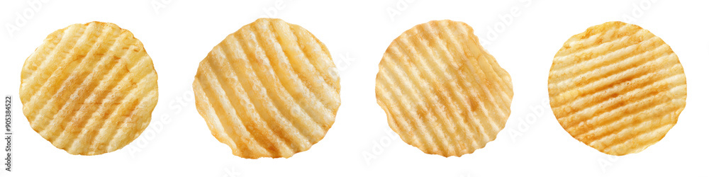 Collection of single round shape potato chip isolated on white or transparent background Collection of single round shape potato chip isolated on white or transparent background