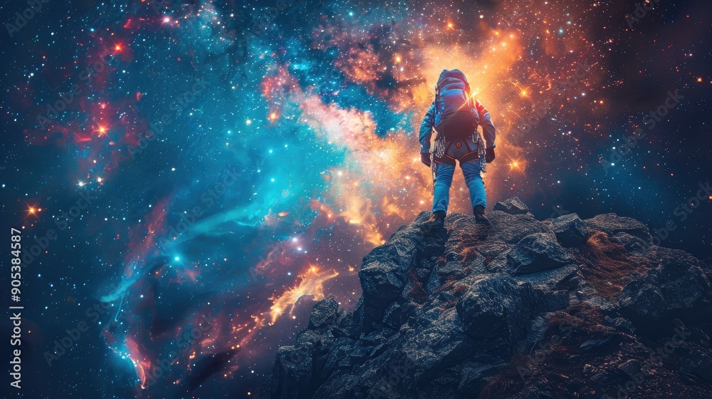 A Cosmic Journey of a Rock Climber Against an Enchanting Night Sky A Cosmic Journey of a Rock Climber Against an Enchanting Night Sky
