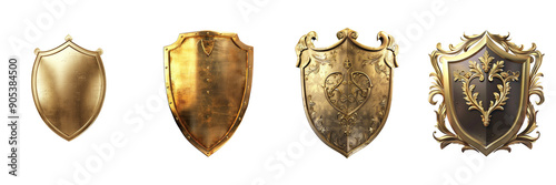 Set of Gold shield isolated on transparent png background