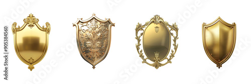 Set of Gold shield isolated on transparent png background