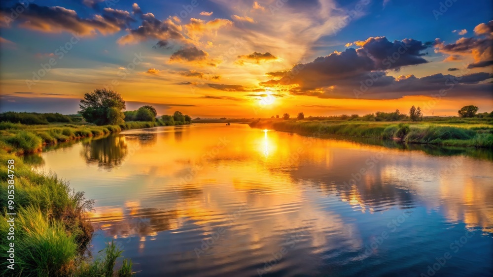 Sunset casting a warm glow over the tranquil river, sunset, river, reflections, nature, dusk, peaceful, orange sky, tranquility Sunset casting a warm glow over the tranquil river, sunset, river, reflections, nature, dusk, peaceful, orange sky, tranquility
