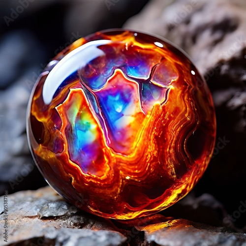 fire agate a type of agate with iridescent rainbow colors resemb photo