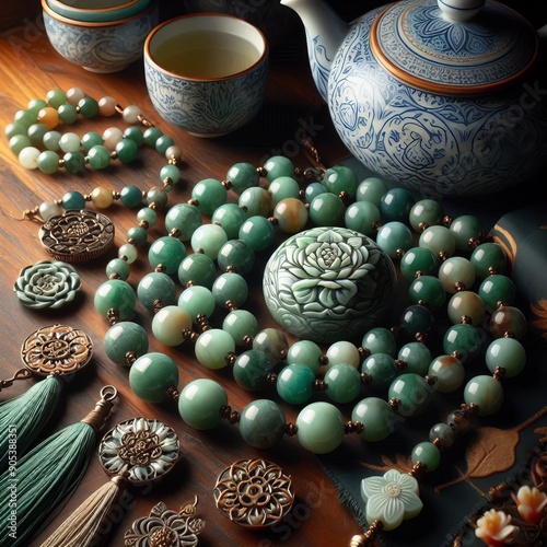 Jade Mala Beads a mala necklace made of jade beads used for medi photo