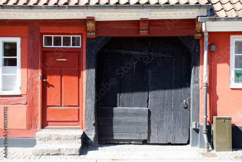 Colorful old historic house in a street of Koge City, Denmark photo