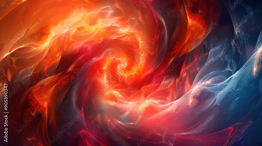 Abstract depiction of a fiery vortex swirling dynamically, blending contrasting warm and cool tones, symbolizing the intensity and conflict of nature’s elements. Abstract depiction of a fiery vortex swirling dynamically, blending contrasting warm and cool tones, symbolizing the intensity and conflict of nature’s elements.