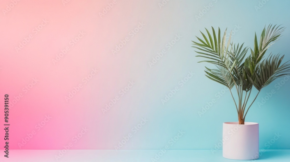 Colorful and vibrant background image of with tropical leaves arranged on a gradient background, perfect for summer and nature themes. Product display Colorful and vibrant background image of with tropical leaves arranged on a gradient background, perfect for summer and nature themes. Product display