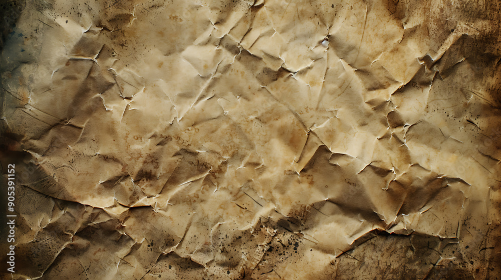 Brown crumpled grunge paper texture. Sepia parchment background. Old vintage antique page. AI generated Brown crumpled grunge paper texture. Sepia parchment background. Old vintage antique page. AI generated