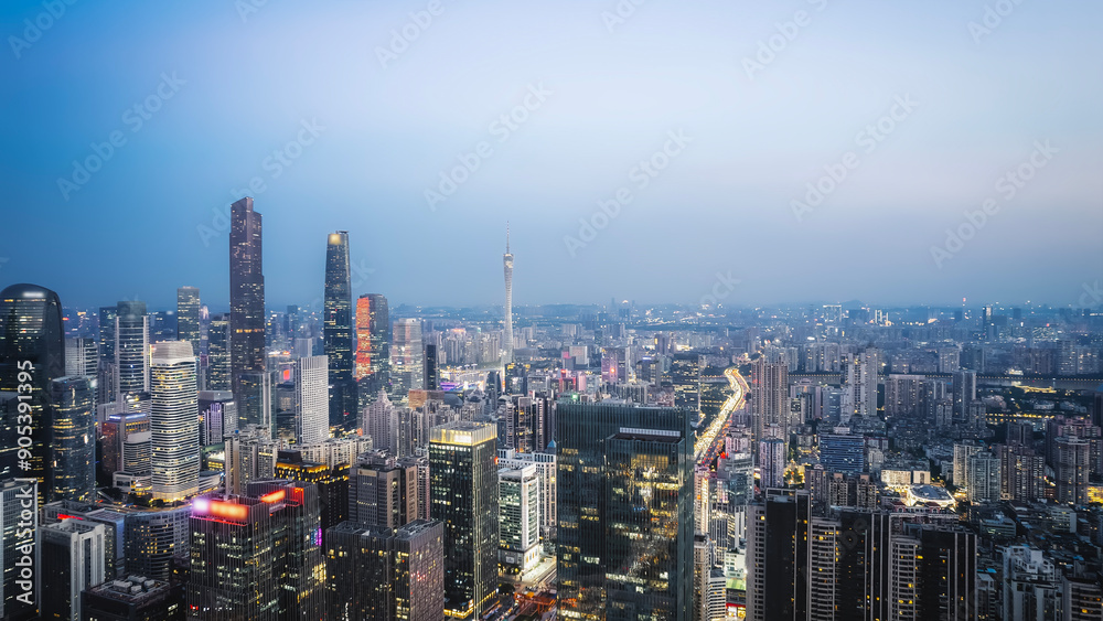 Obraz premium Aerial photography of Guangzhou city center skyline at night