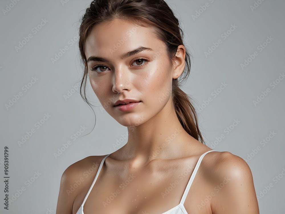 Portrait of a young woman with a natural beauty look, featuring flawless skin and a fresh face. Portrait of a young woman with a natural beauty look, featuring flawless skin and a fresh face.