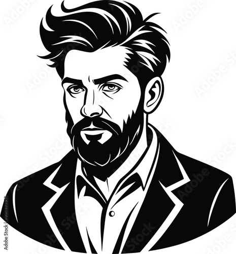 silhouette of hipster man head white background