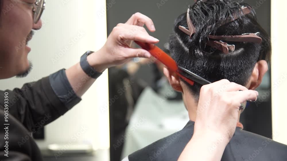 髪を切る男性美容師