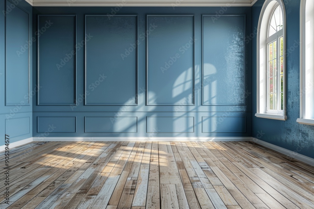 Empty living room with green tones and black walls, Generative AI