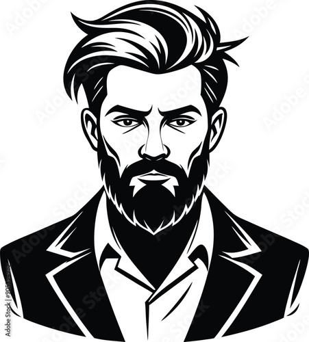 silhouette of hipster man head white background