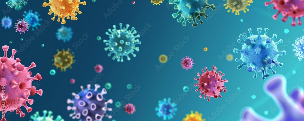 Influenza virus particles, airborne transmission, flat design illustration Influenza virus particles, airborne transmission, flat design illustration