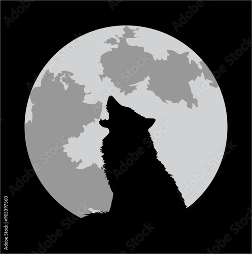 Howling wolf at full moon silhouette. Howling wolf vector