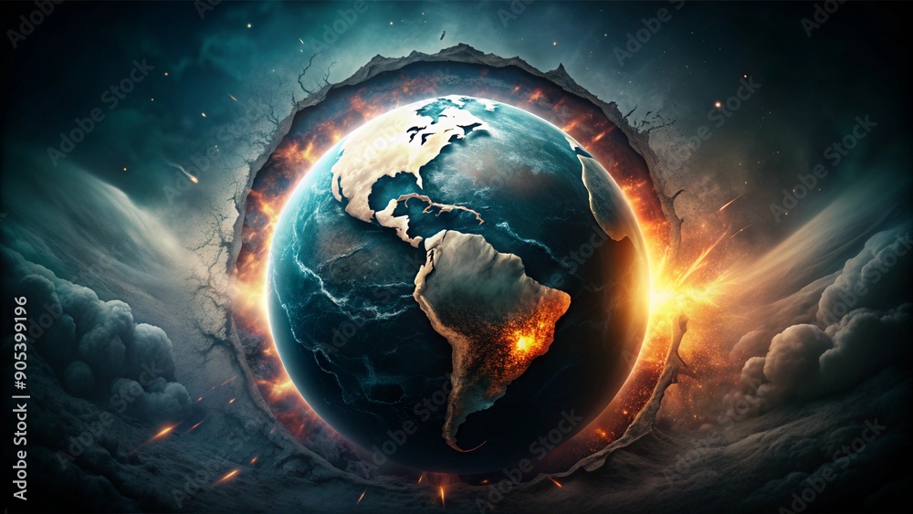 Earth Cracking with Light Inside - Abstract Nature Background Earth Cracking with Light Inside - Abstract Nature Background