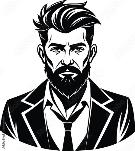 silhouette of hipster man head white background