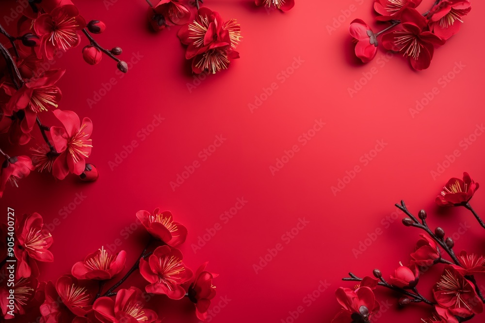 A vibrant red floral background showcasing blossoms and petals, creating a beautiful and eye-catching design. A vibrant red floral background showcasing blossoms and petals, creating a beautiful and eye-catching design.
