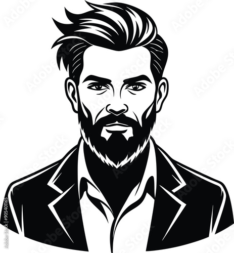 silhouette of hipster man head white background