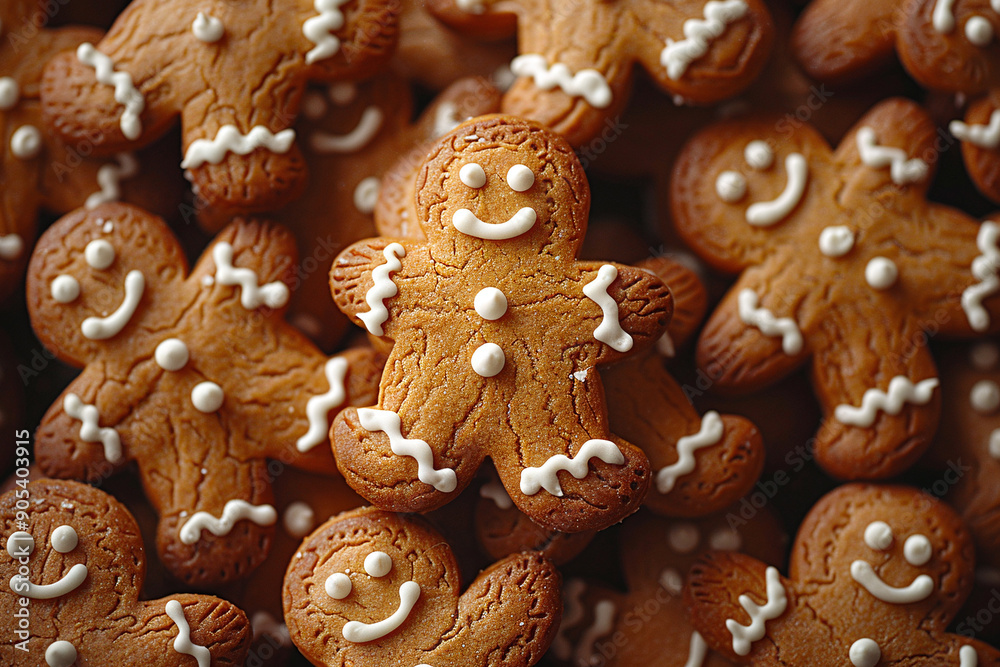 New Year or Christmas cookies with white icing in the shape of little people New Year or Christmas cookies with white icing in the shape of little people